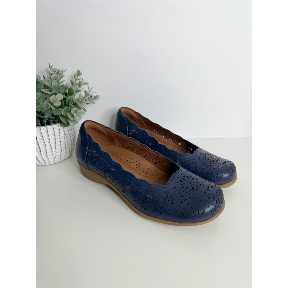 Cobb Hill Rory Chrory Women's Blue Leather Laser Cut Slip On Flats Size 6 1/2W